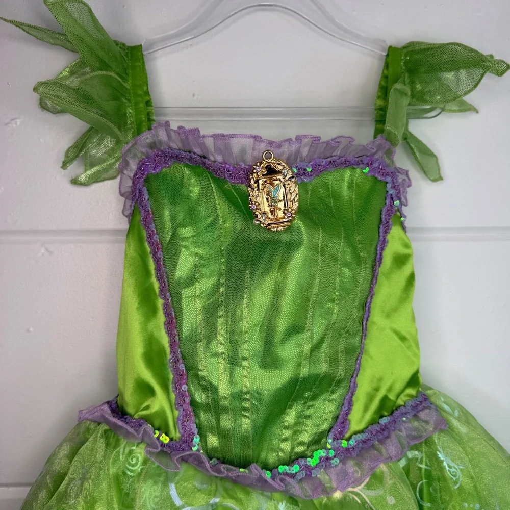 DISNEY‎ Tinker Bell Costume Size 7/8 Green Fairy Dress Tule